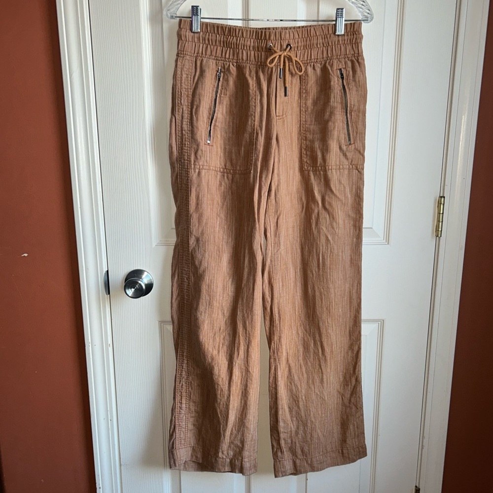 Athleta Cabo Linen Textured Wide Leg Pants Bottoms Sz 4 Casual Resortwear - Picture 2 of 10